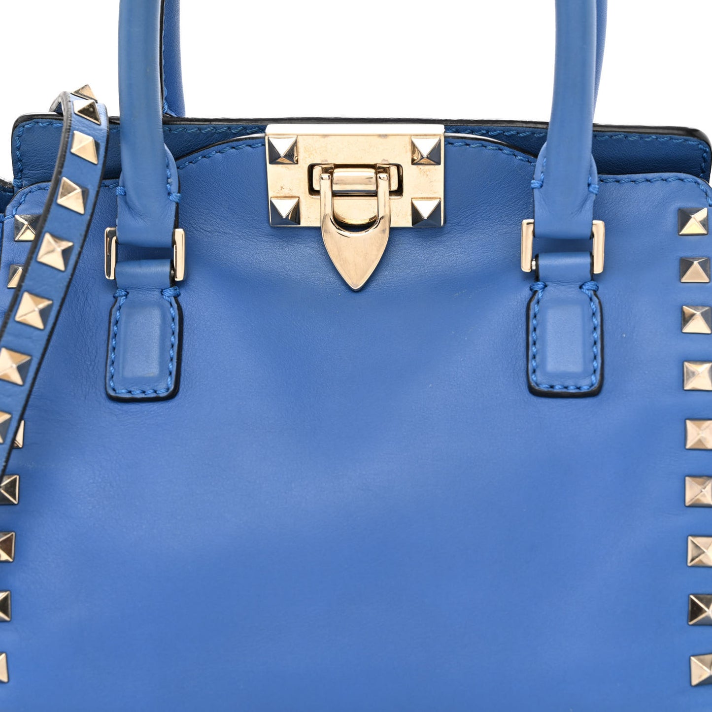 Vitello Mini Rockstud Double Handle Tote Light Sapphire