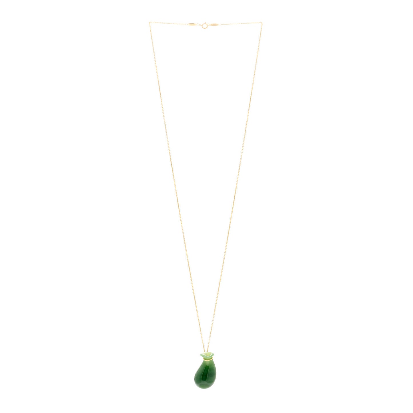 18K Yellow Gold Green Jade Elsa Peretti Bottle Jug Pendant Necklace