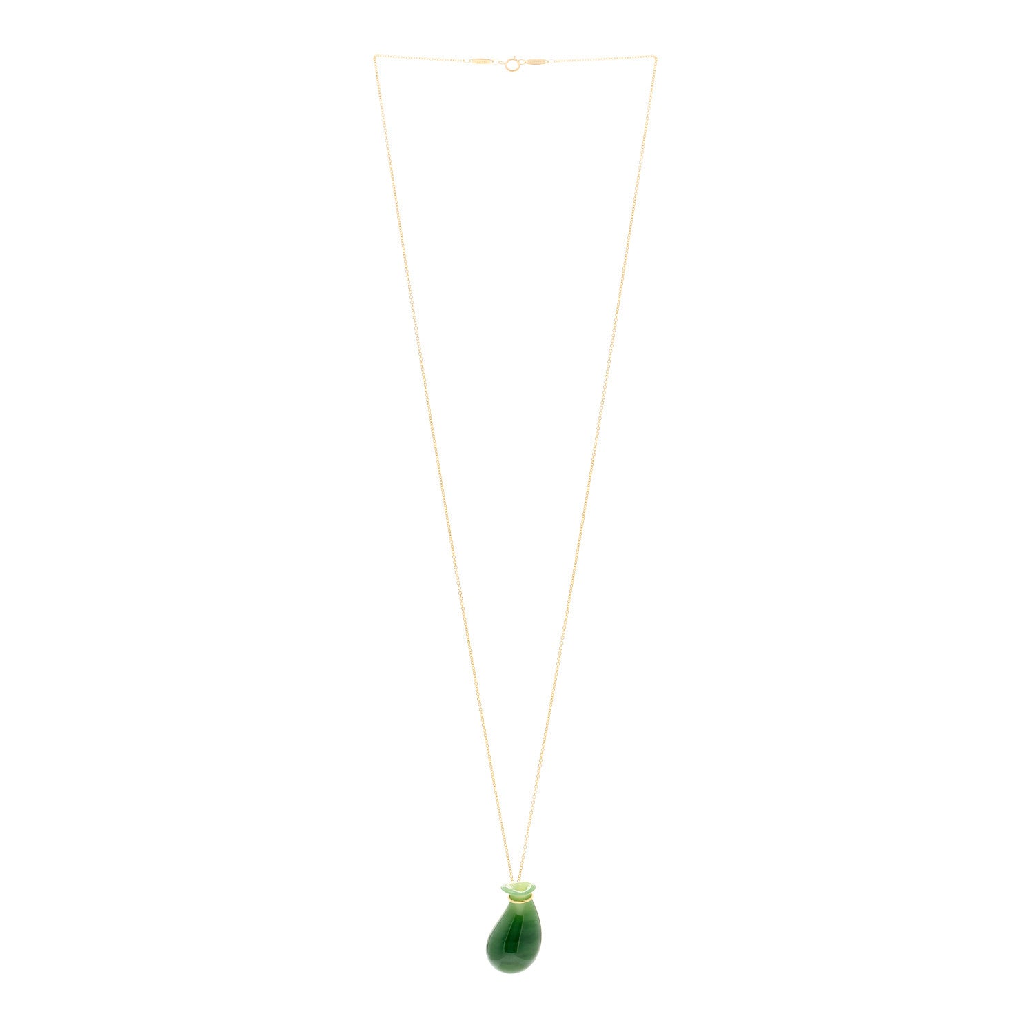 Tiffany 18K Yellow Gold Green Jade Elsa Peretti Bottle Jug Pendant Necklace 3 of 5