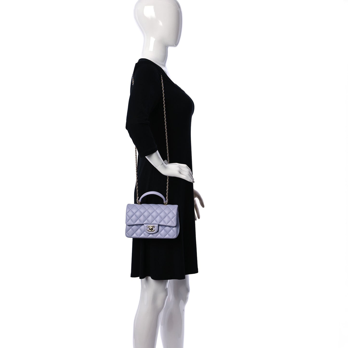 Lambskin Quilted Mini Top Handle Rectangular Flap Light Purple