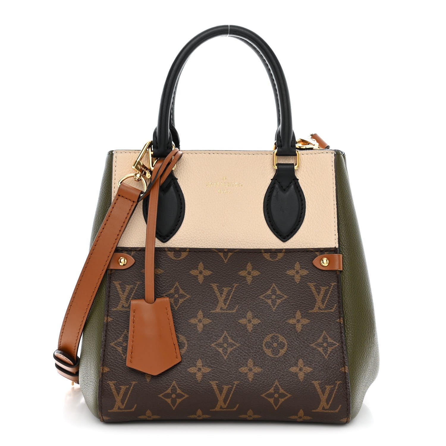Louis Vuitton Calfskin Monogram Fold Tote PM Cream Khaki Black 1 of 10