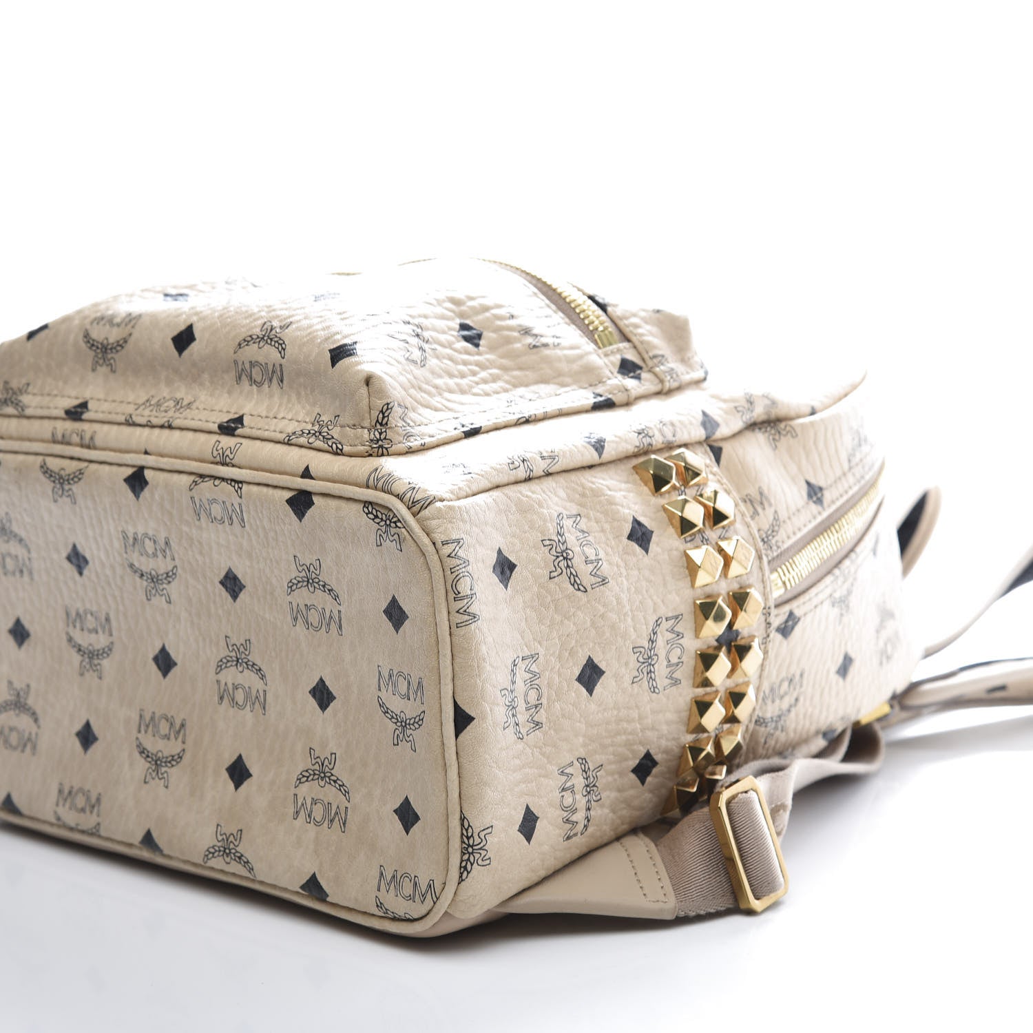 MCM Visetos Small Side Stud Stark Backpack Beige 9 of 10