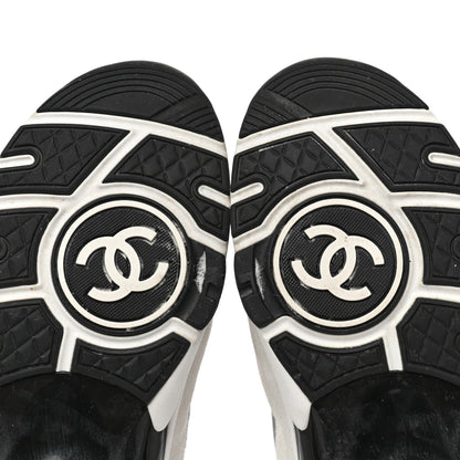 Chanel Calfskin Fabric Sneakers 37.5 White Silver Fluo Pink 6 of 8