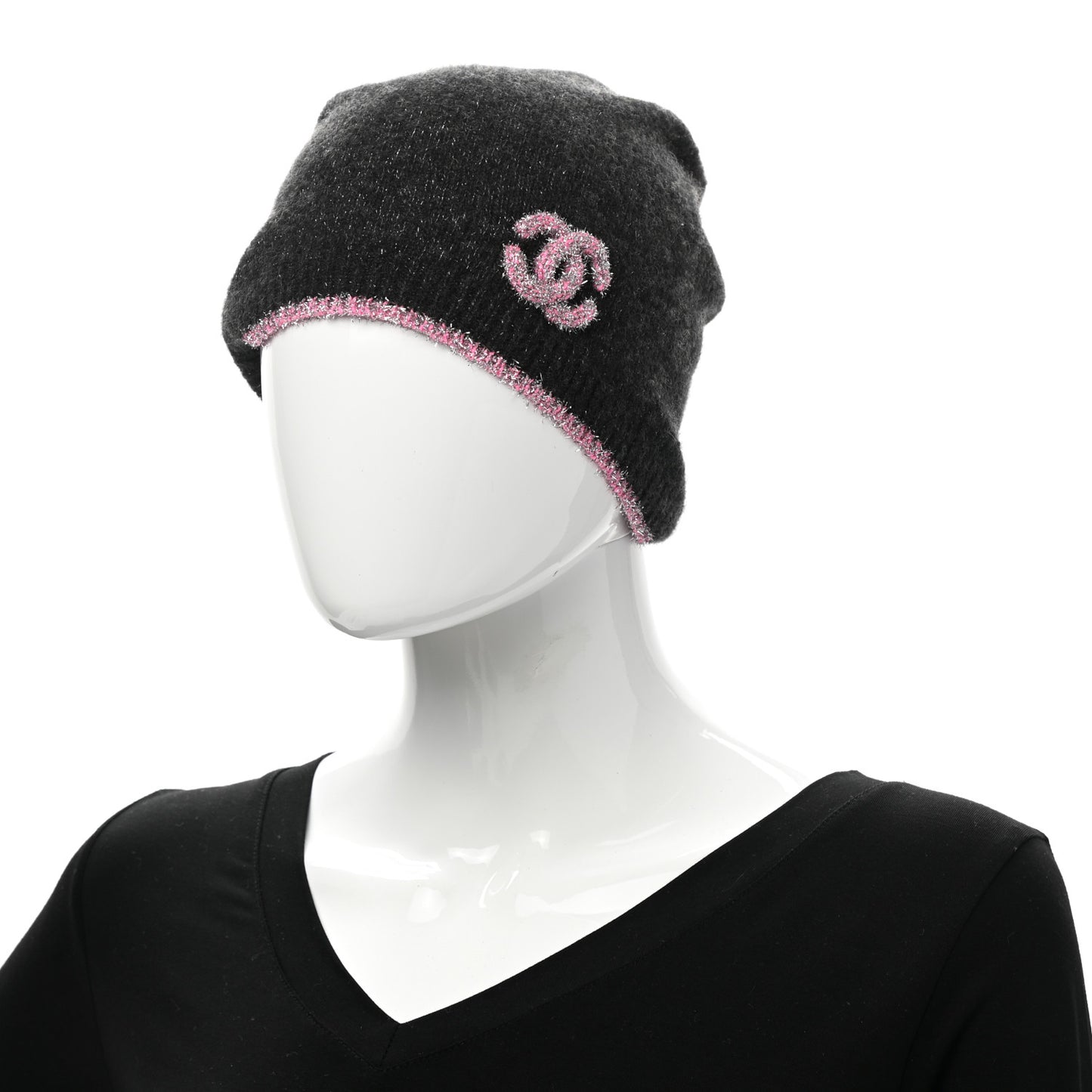 Cashmere Blend CC Beanie Hat Grey Pink