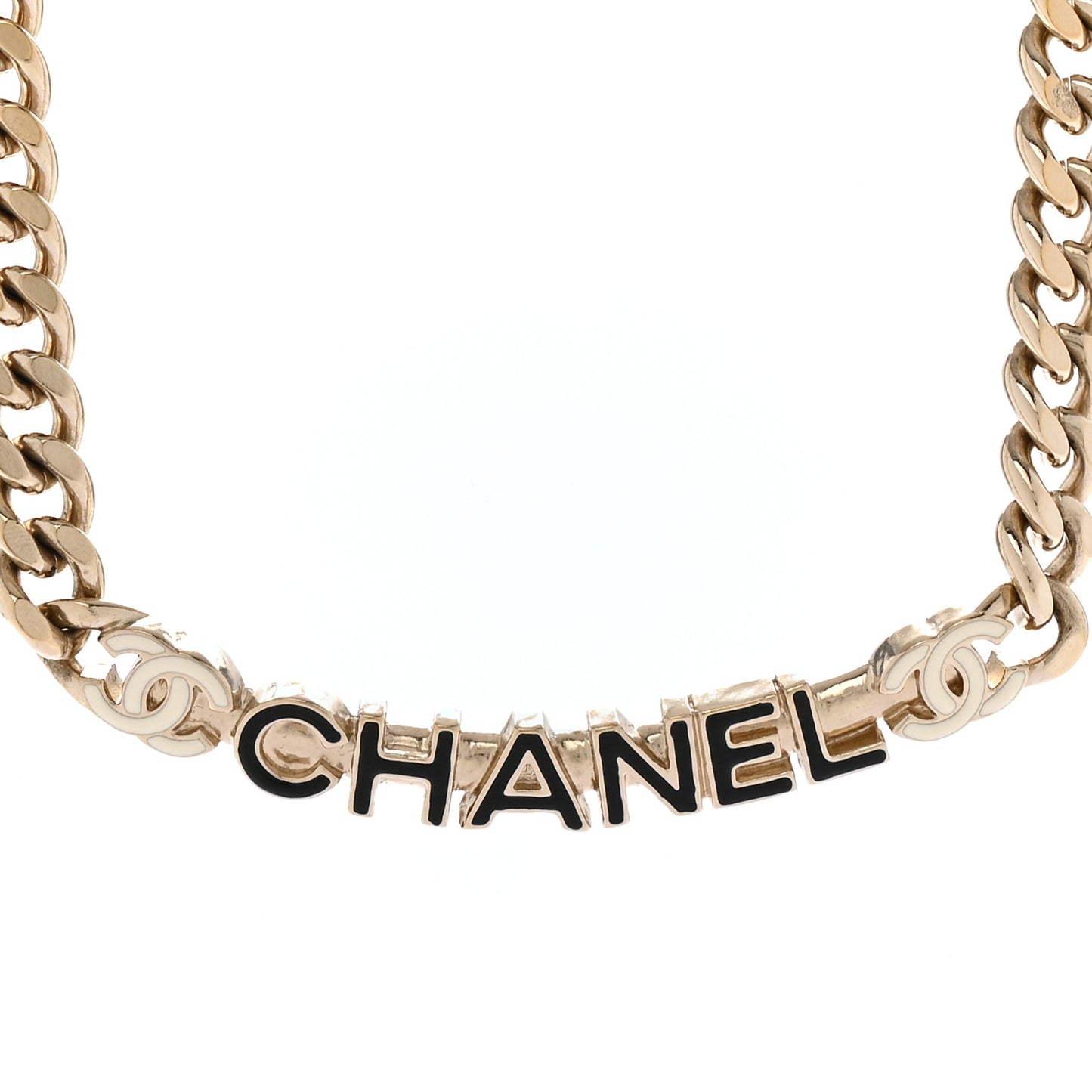 Enamel Metal Logo Choker Necklace Gold Black White