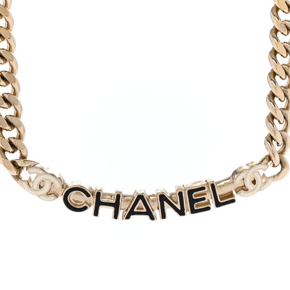Chanel Enamel Metal Logo Choker Necklace Gold Black White 4 of 6