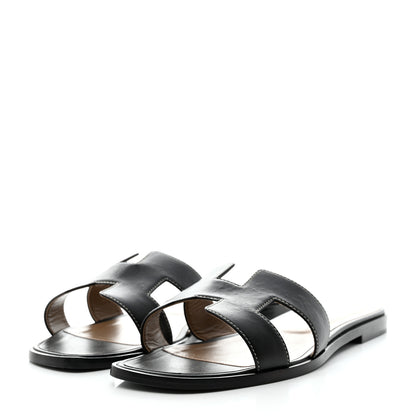 Hermes Box Calfskin Oran Sandals 39.5 Black 3 of 9