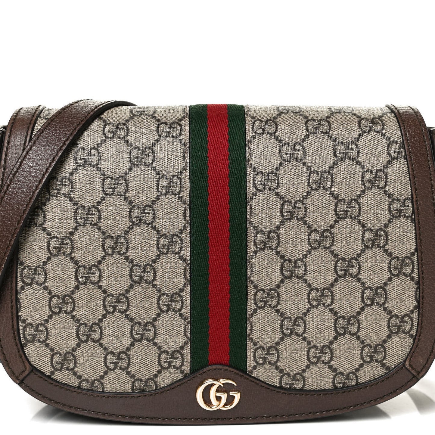 GG Supreme Monogram Web Small Ophidia Flap Messenger Bag Brown
