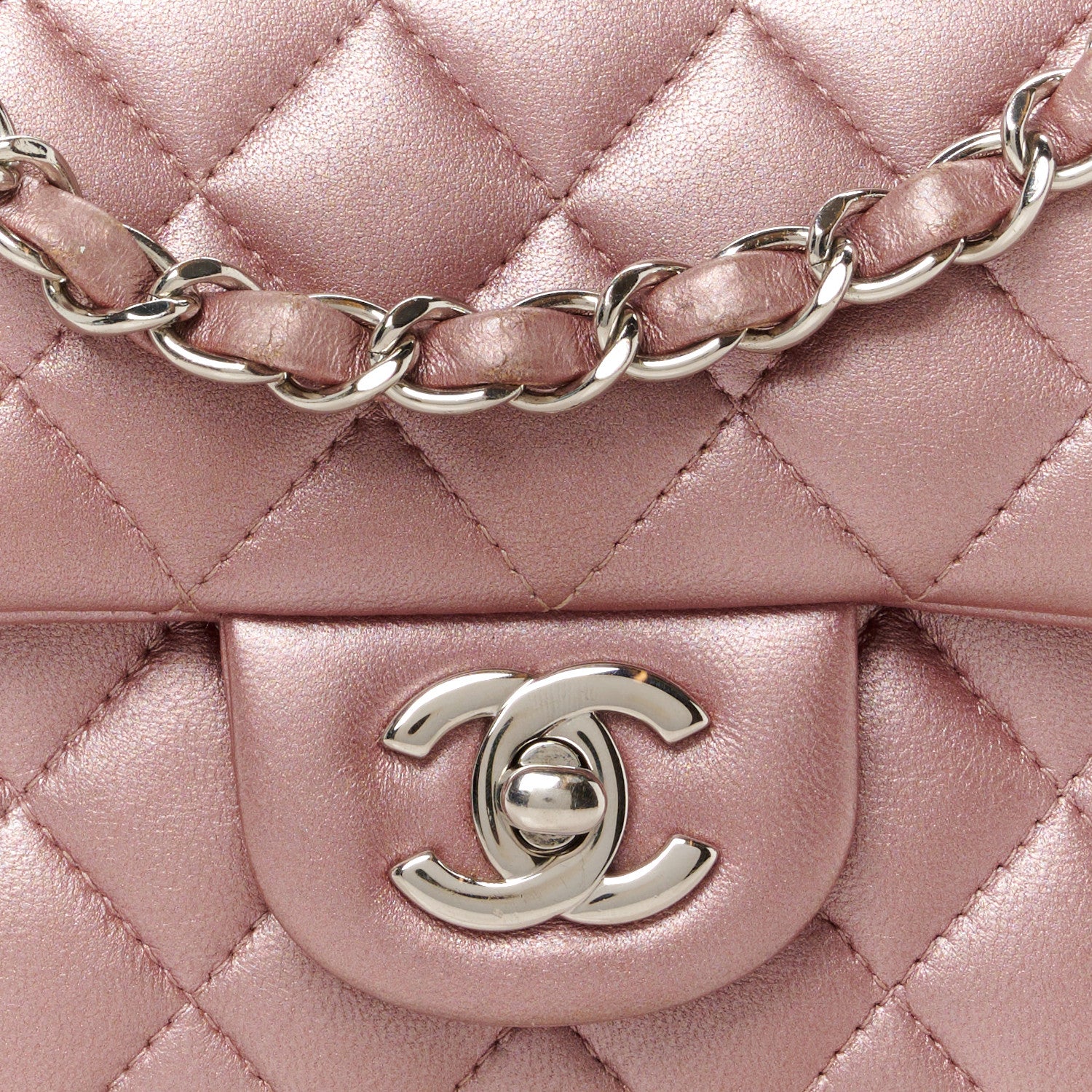 Chanel Metallic Lambskin Quilted Mini Rectangular Flap Pink 9 of 11