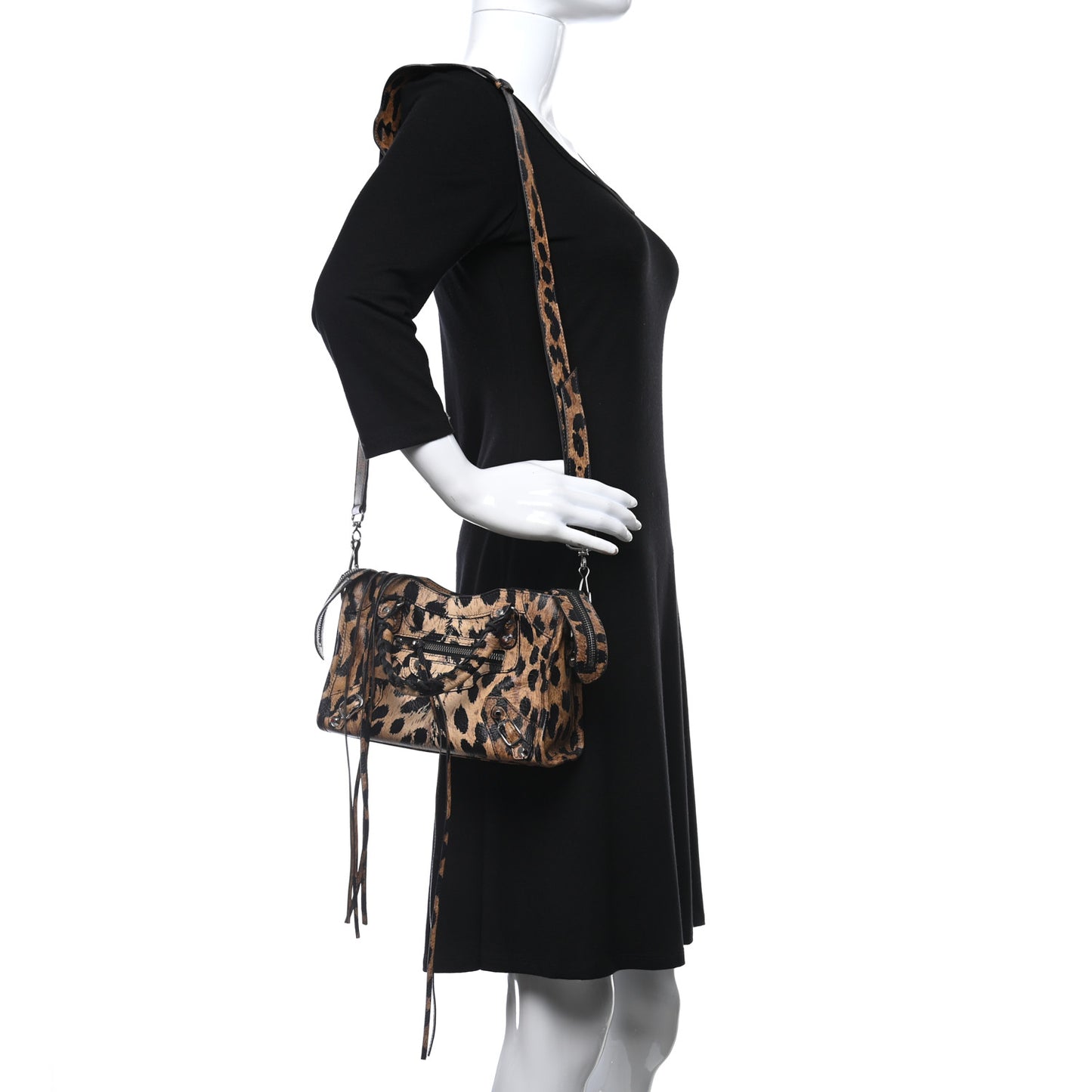 Smooth Calfskin Leopard Print Classic Silver Hardware Mini City Beige