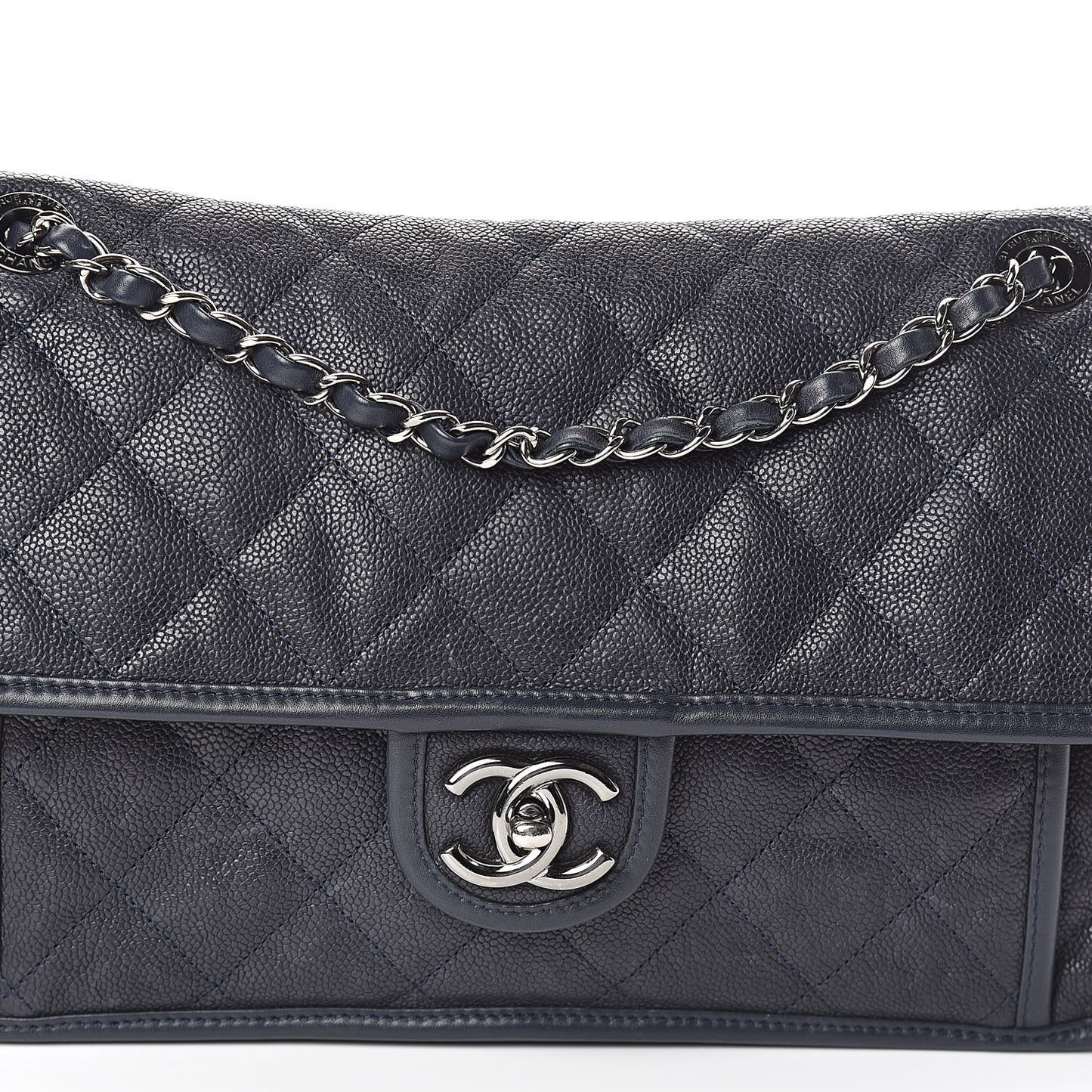 Caviar Quilted Large French Riviera Flap Dark Navy Blue