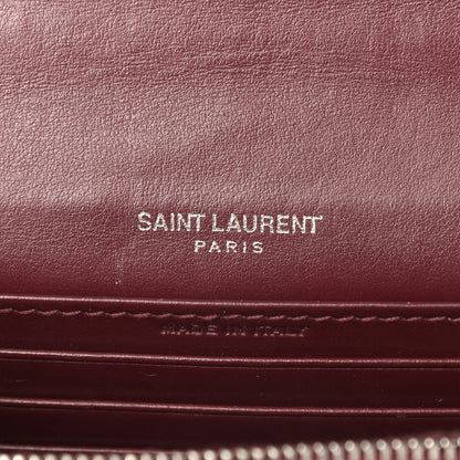 Saint Laurent Calfskin Crocodile Embossed Monogram Sunset Chain Wallet Palissandre 9 of 12