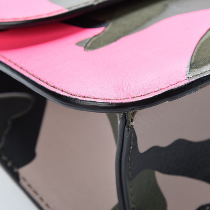 Valentino Garavani Nappa Canvas Camouflage Medium Glam Lock Rockstud Flap Fuxia Fluo 9 of 14