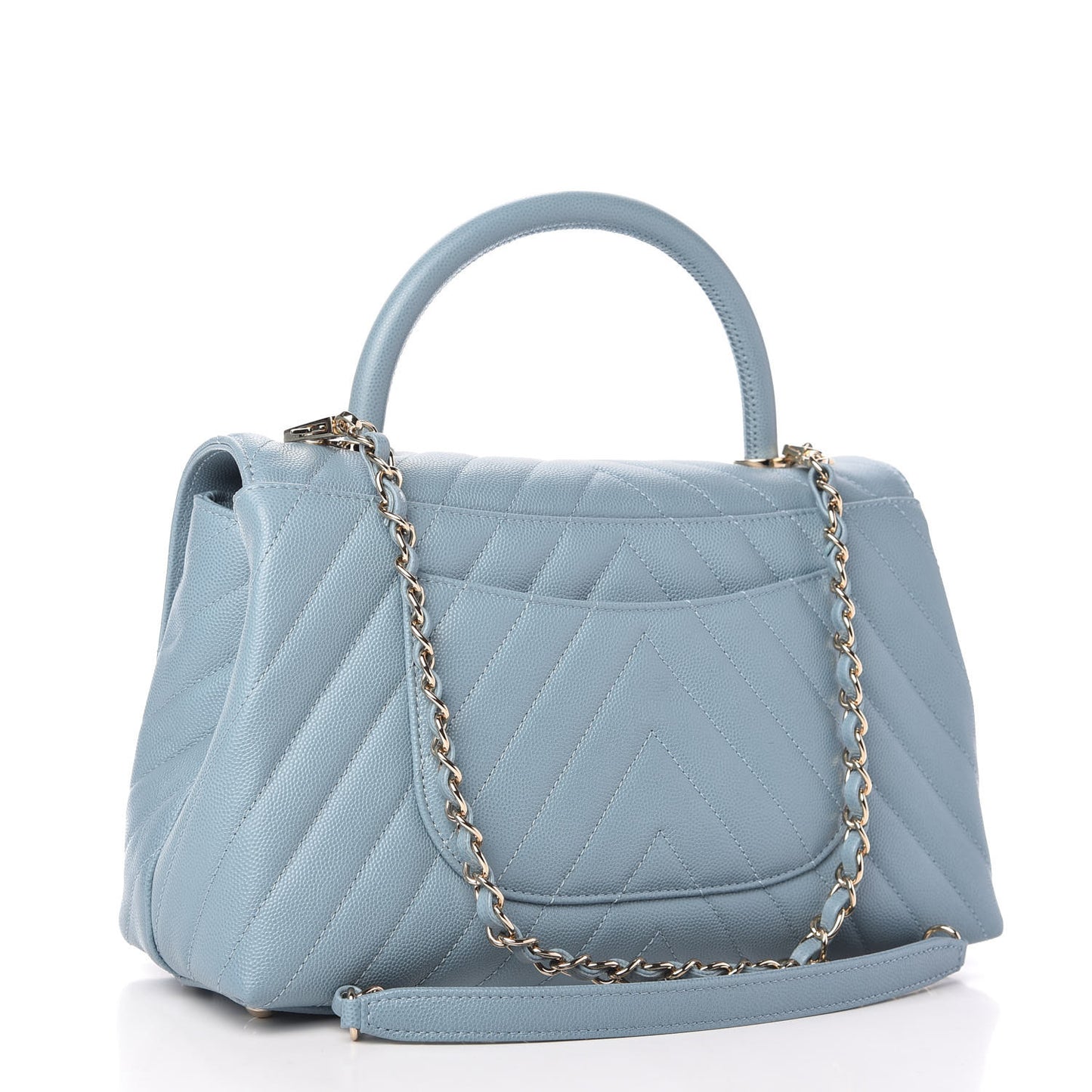 Caviar Chevron Quilted Small Coco Handle Flap Light Blue