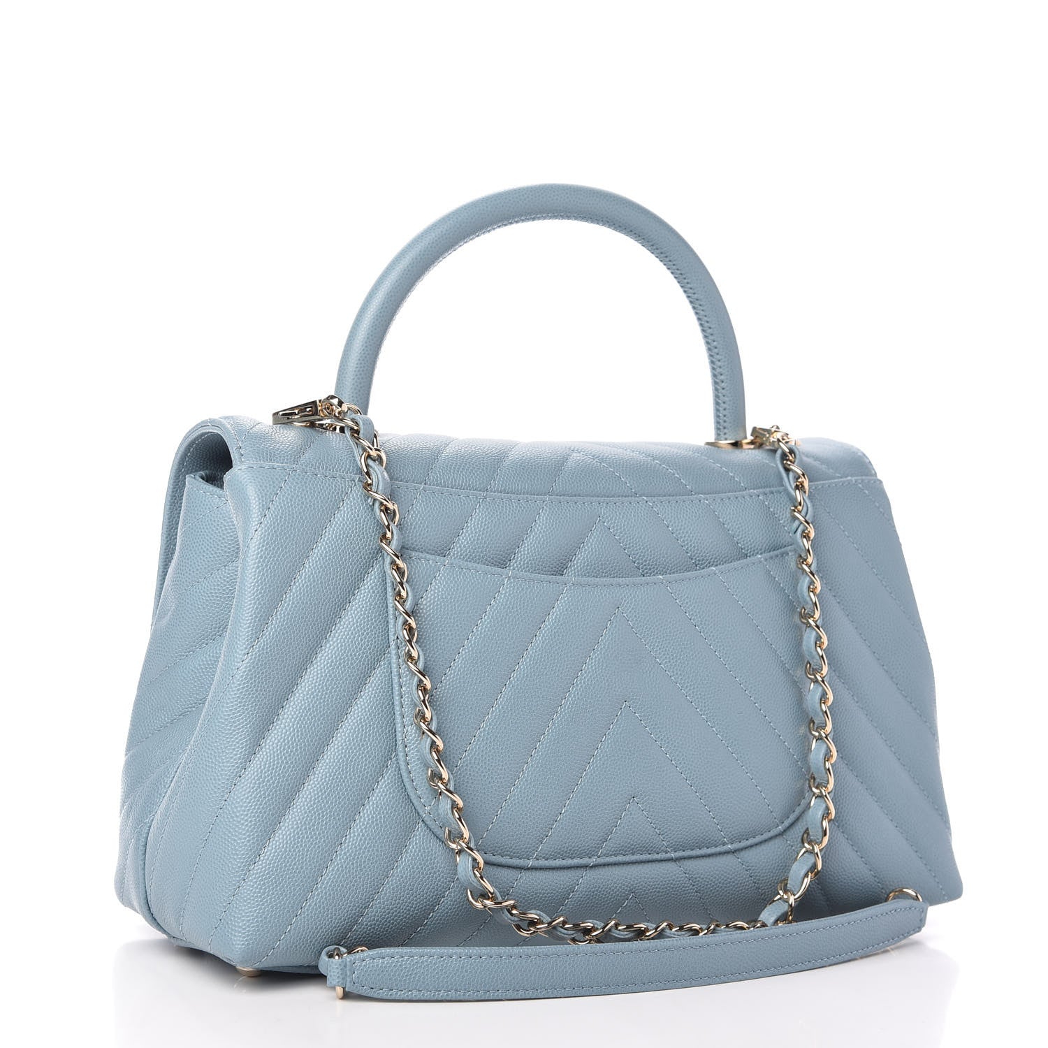 Chanel Caviar Chevron Quilted Small Coco Handle Flap Light Blue 3 of 10