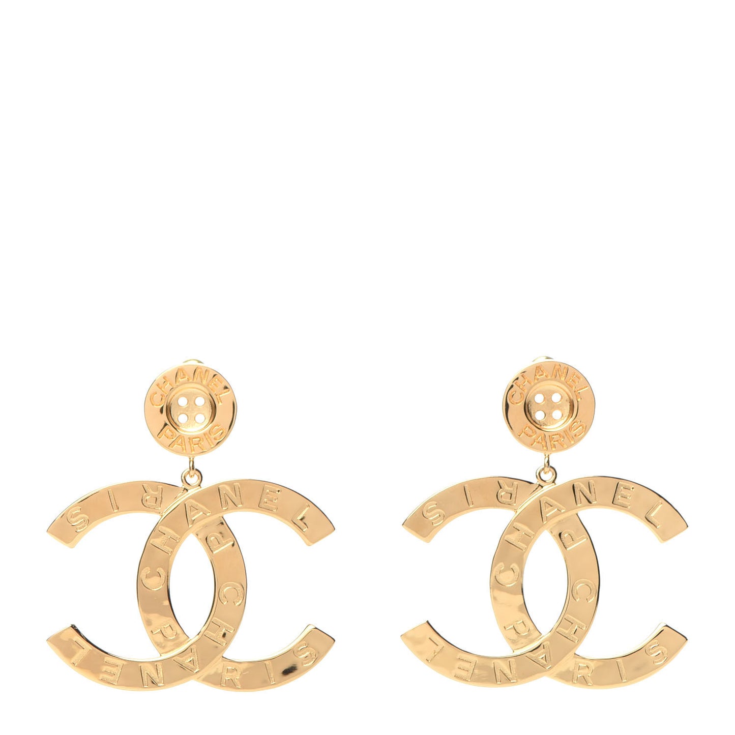 Metal Large Paris Button Earrings Gold