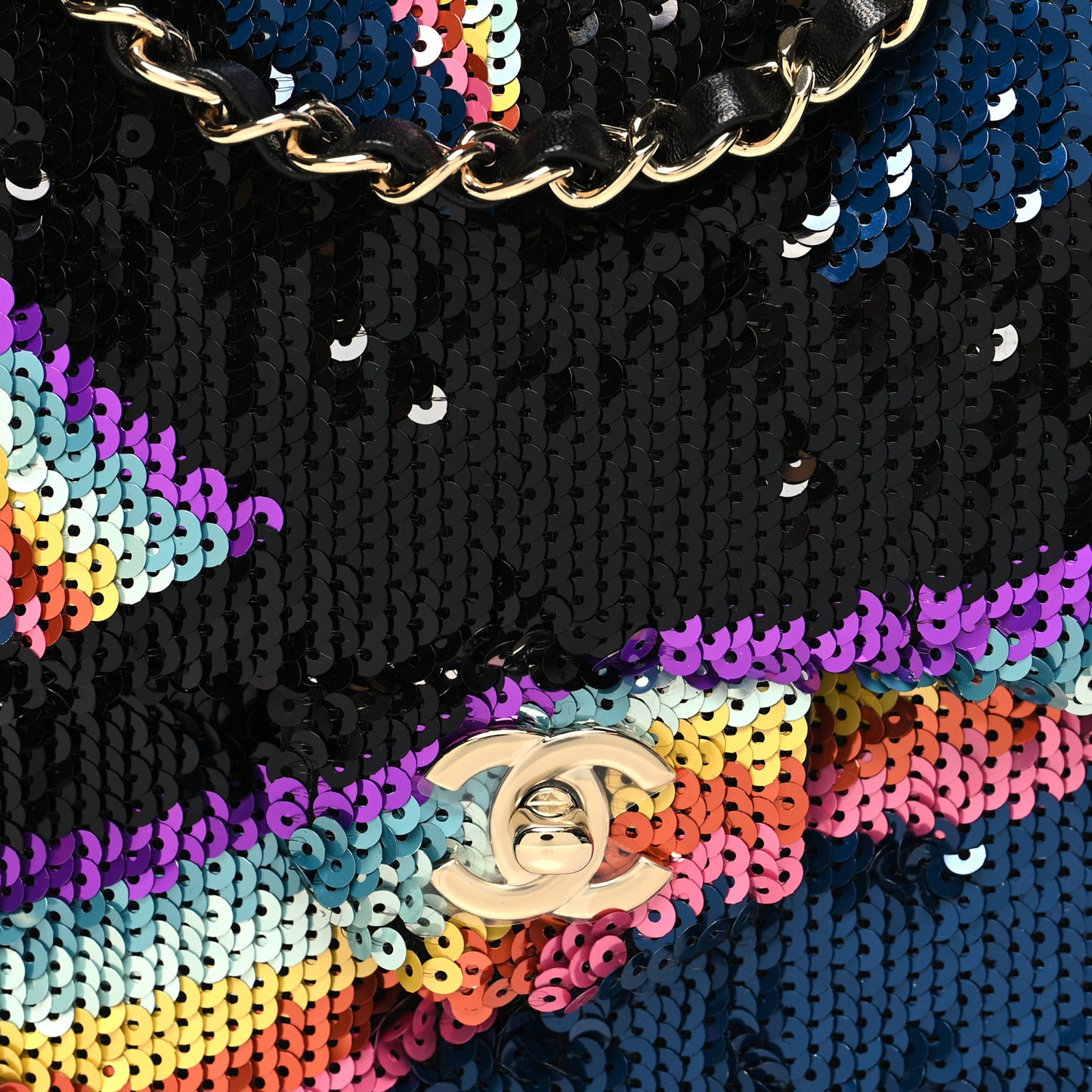 Sequin Medium Single Flap Blue Black Multicolor