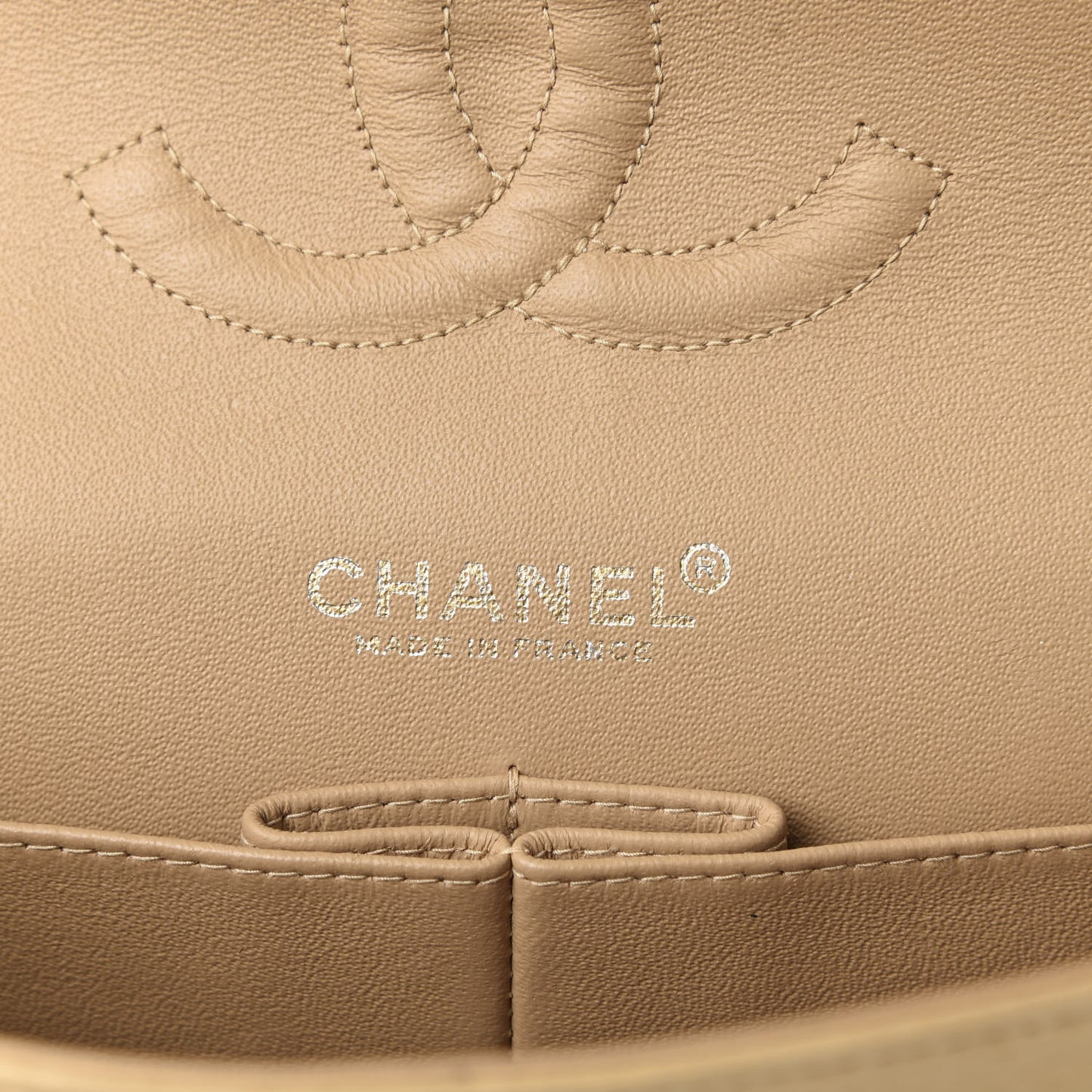 Lambskin Quilted Medium Double Flap Beige