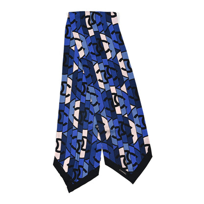 Chanel Silk CC Logo Stripes Scarf Blue Multicolor 2 of 3