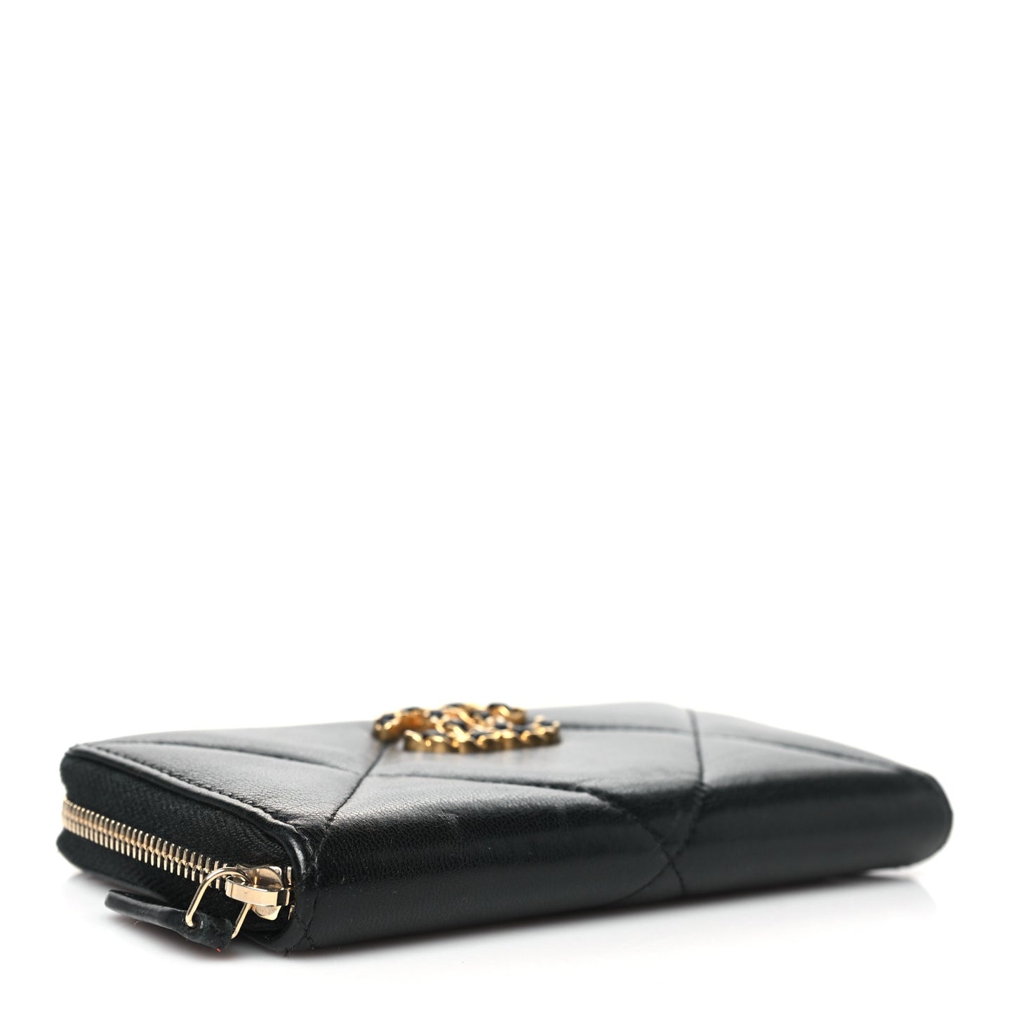 Goatskin Quilted Medium Chanel 19 Zipped Wallet Black