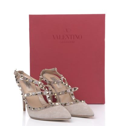 Valentino Garavani Suede Crystal Rockstud Ankle Strap 100mm Pumps 38.5 Poudre 9 of 9