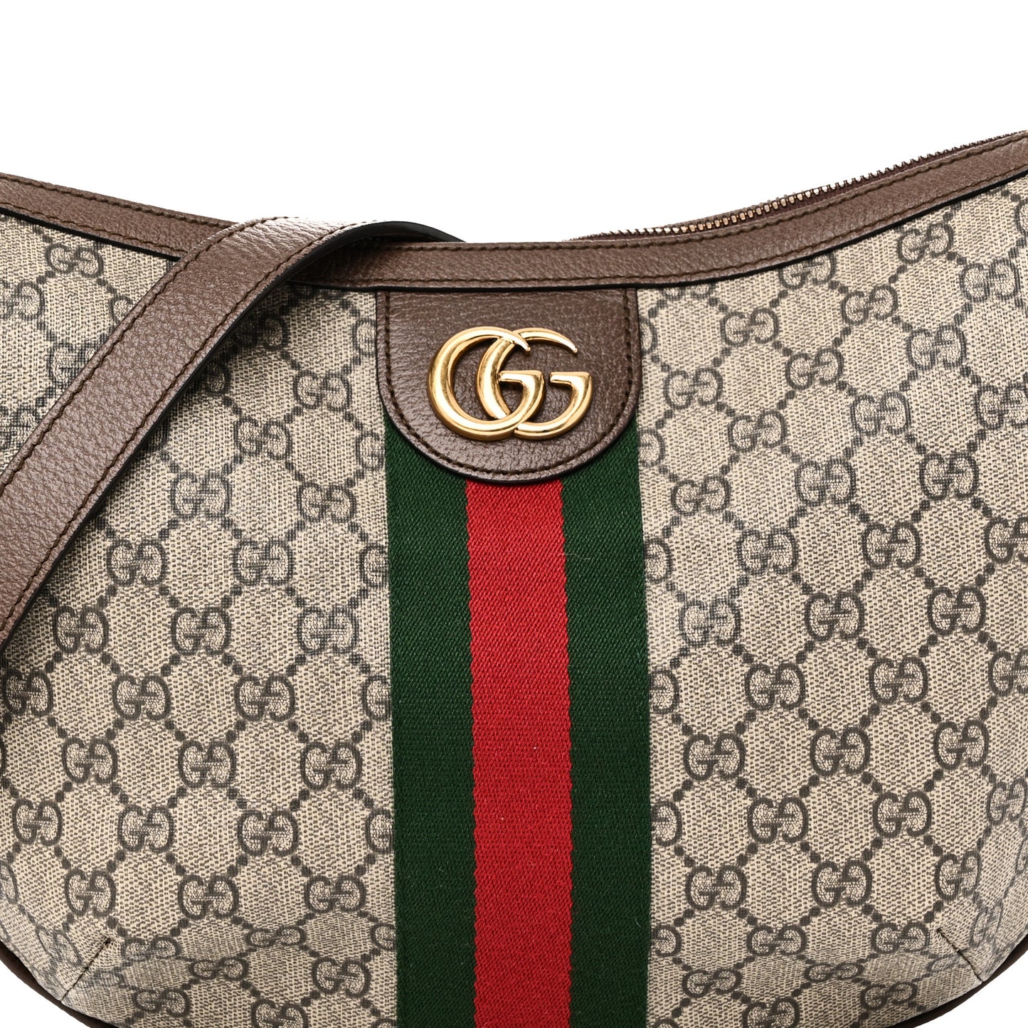 GG Supreme Monogram Web Small Ophidia Half Moon Hobo Brown