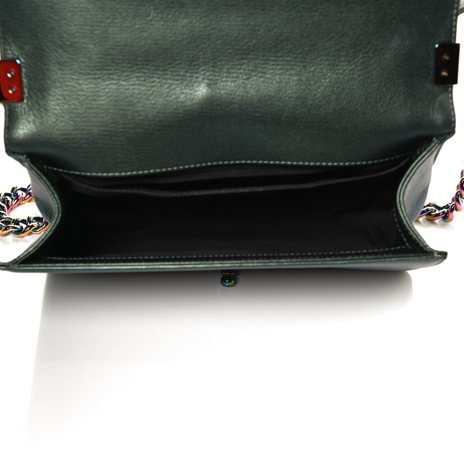 Chanel Iridescent Goatskin Quilted Medium Boy Flap Green 4 of 9