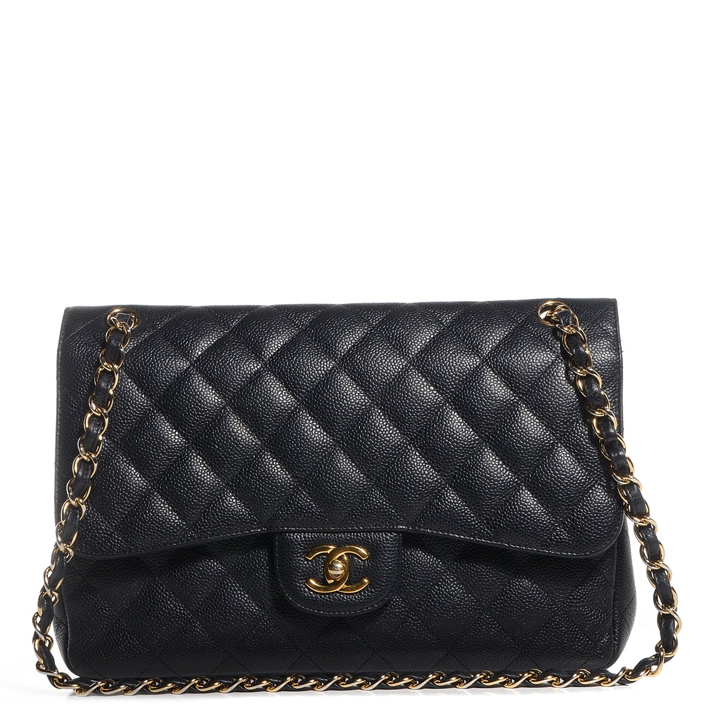 Caviar Quilted Jumbo Double Flap Black