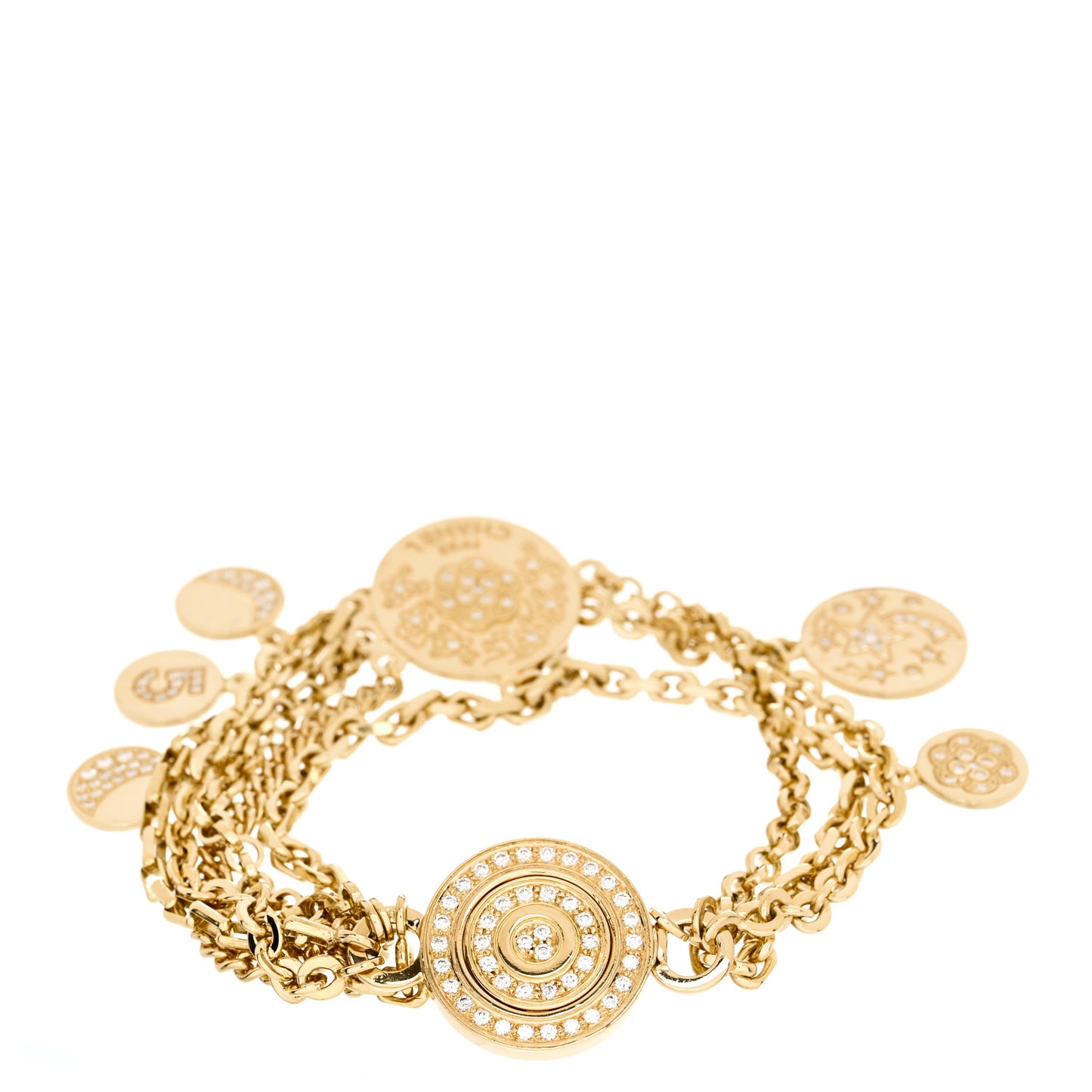 18K Yellow Gold Diamond Comete Camelia Charm Bracelet
