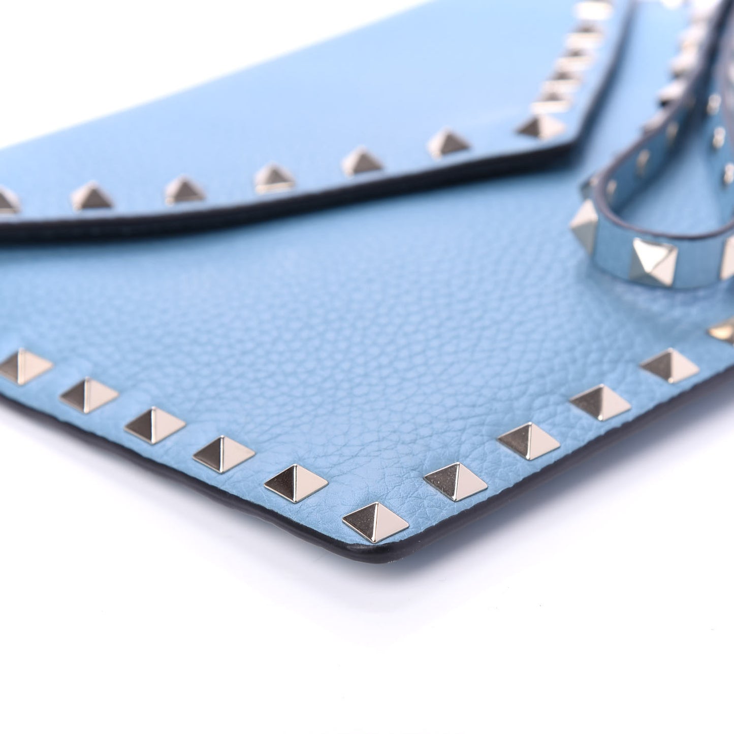 Pebbled Calfskin Medium Rockstud Envelope Flat Wristlet Pouch Atlantique