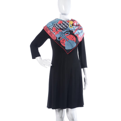 Hermes Silk Parures de Samouraïs Scarf 90 Black Rouge Blue Jean 2 of 5