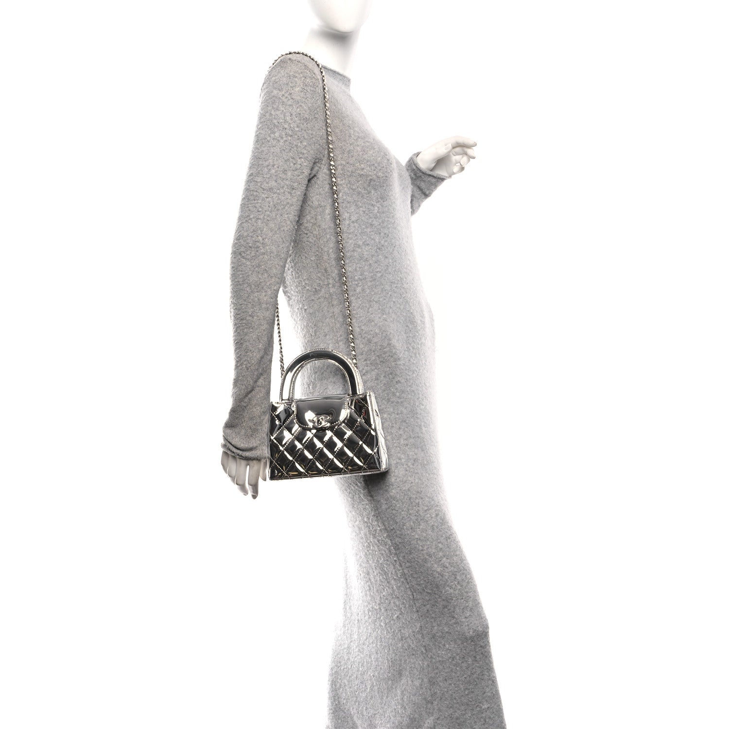 Chanel Mirror Calfskin Metallic Calfskin Quilted Nano Kelly Shopper Silvery 2 of 10