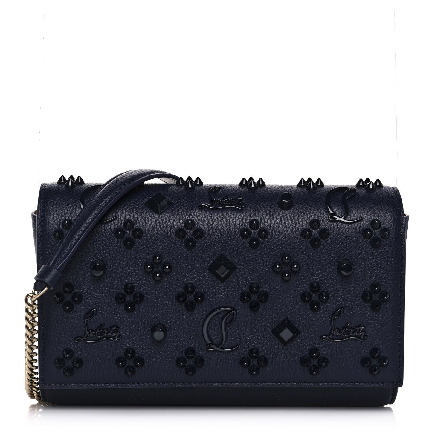 Calfskin Spikes Loubinthesky Paloma Clutch Navy