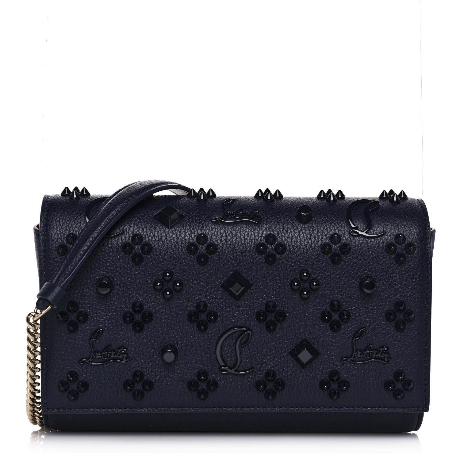 Christian Louboutin Calfskin Spikes Loubinthesky Paloma Clutch Navy 1 of 9