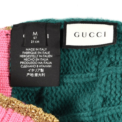 Gucci Wool Cashmere Polyamide Cable Knit Bonhate Beanie Hat M Grass Green Pink 4 of 4