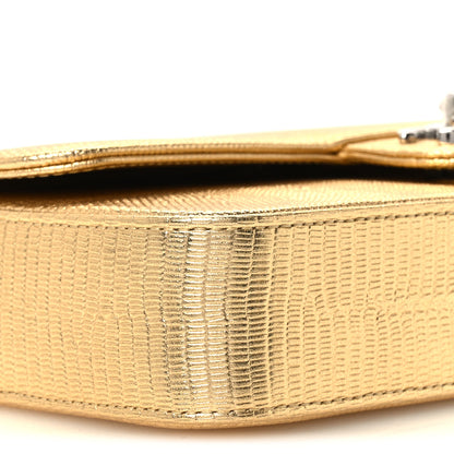 Chanel Metallic Calfskin Lizard Embossed Small East West Flap Gold 10 of 12