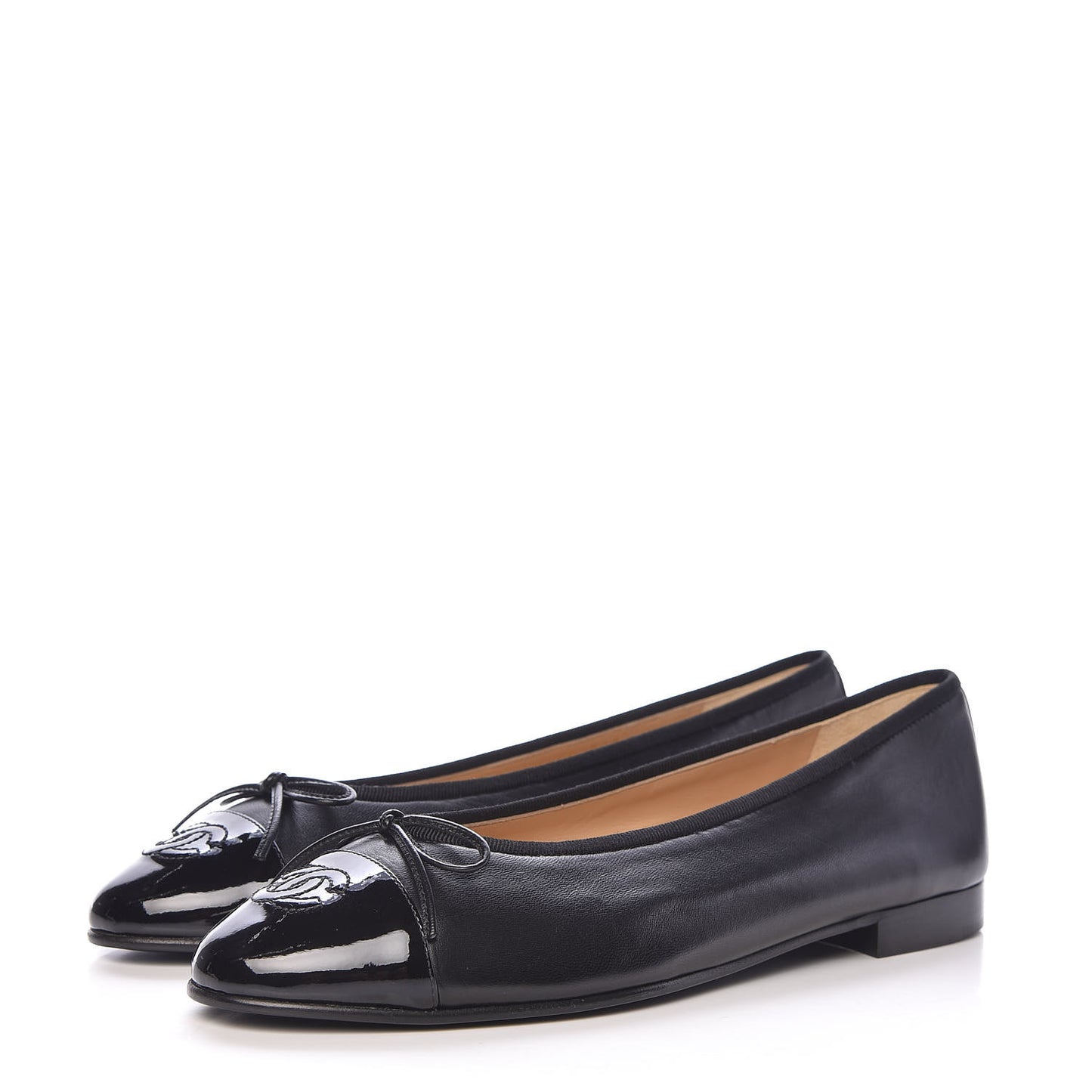 Lambskin Patent Cap Toe Ballerina Flats 38.5 Black