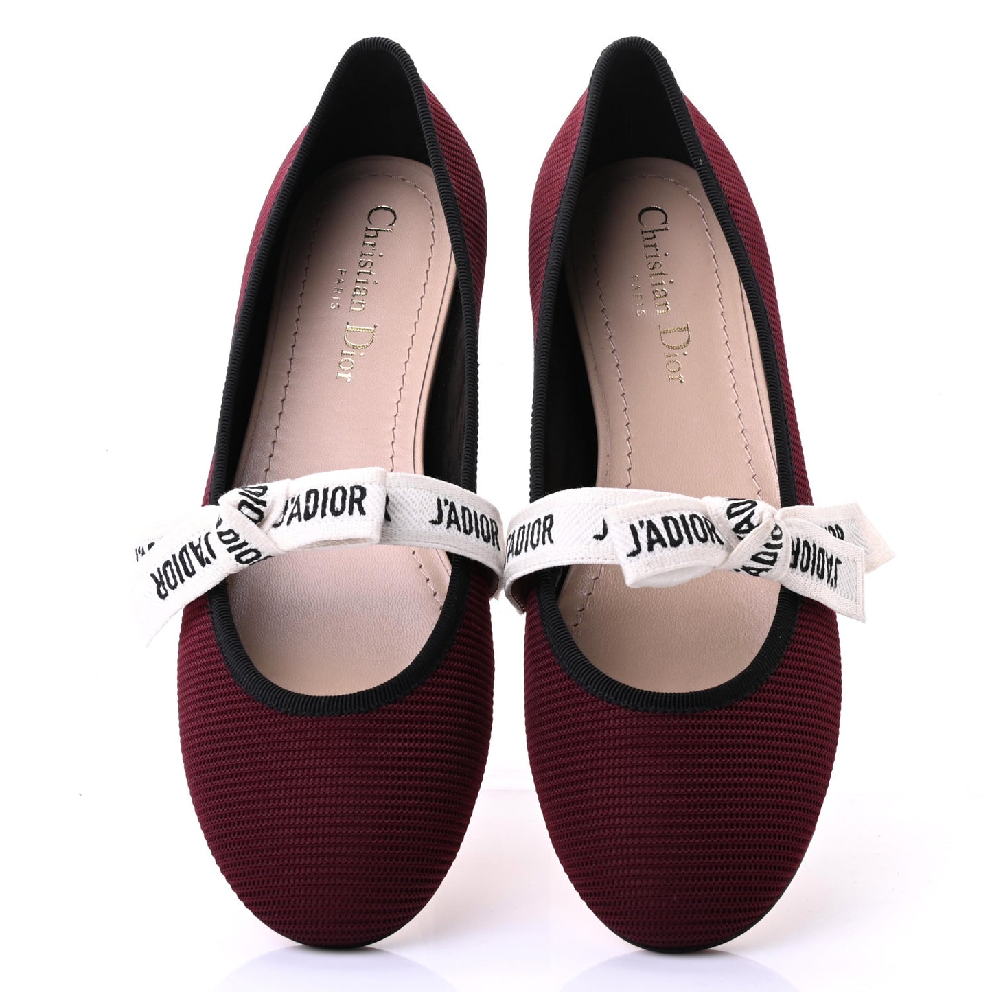 Fabric Ribbon Embroidered J'Adior Ballet Flats 38 Rouge Black