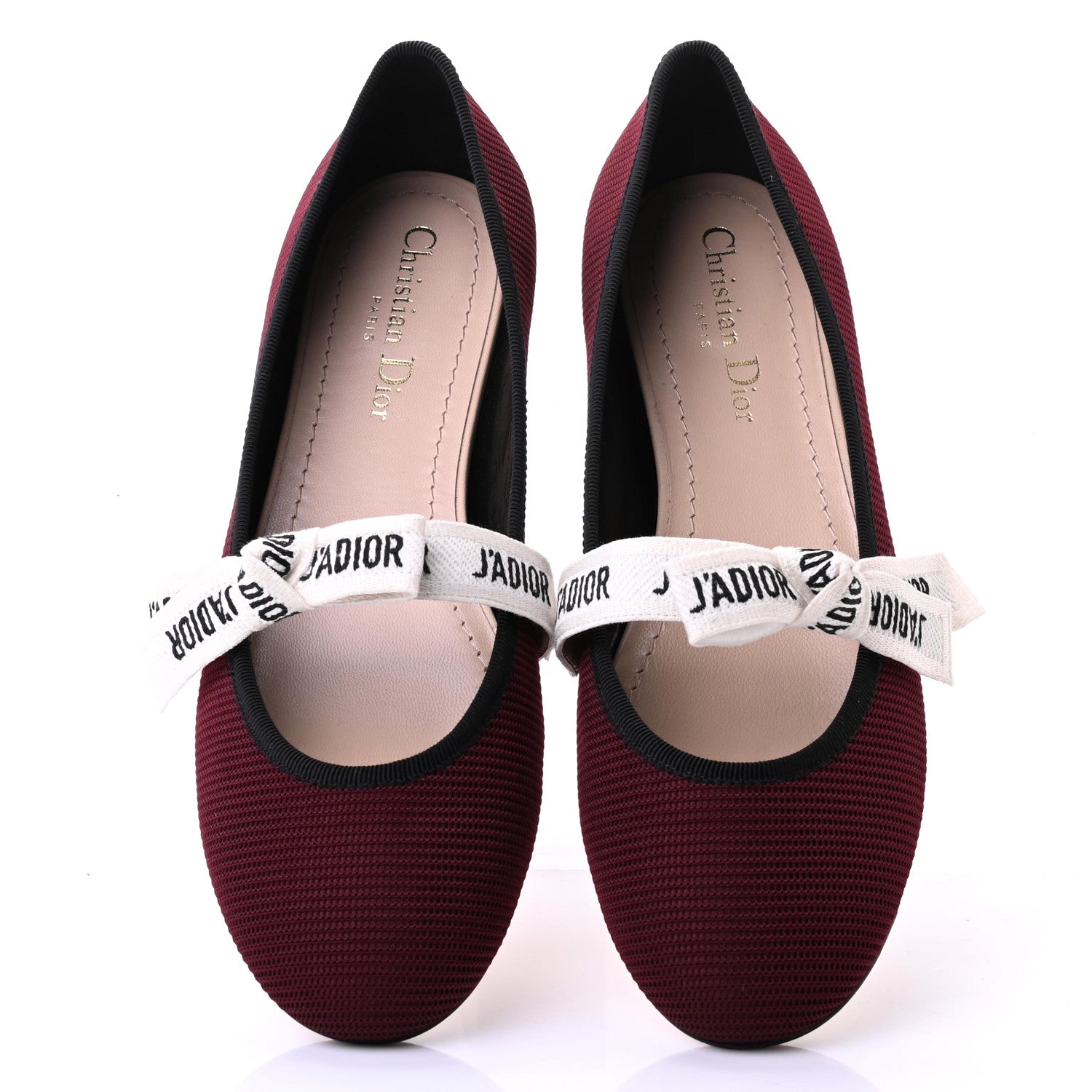 Christian Dior Fabric Ribbon Embroidered J'Adior Ballet Flats 38 Rouge Black 9 of 10