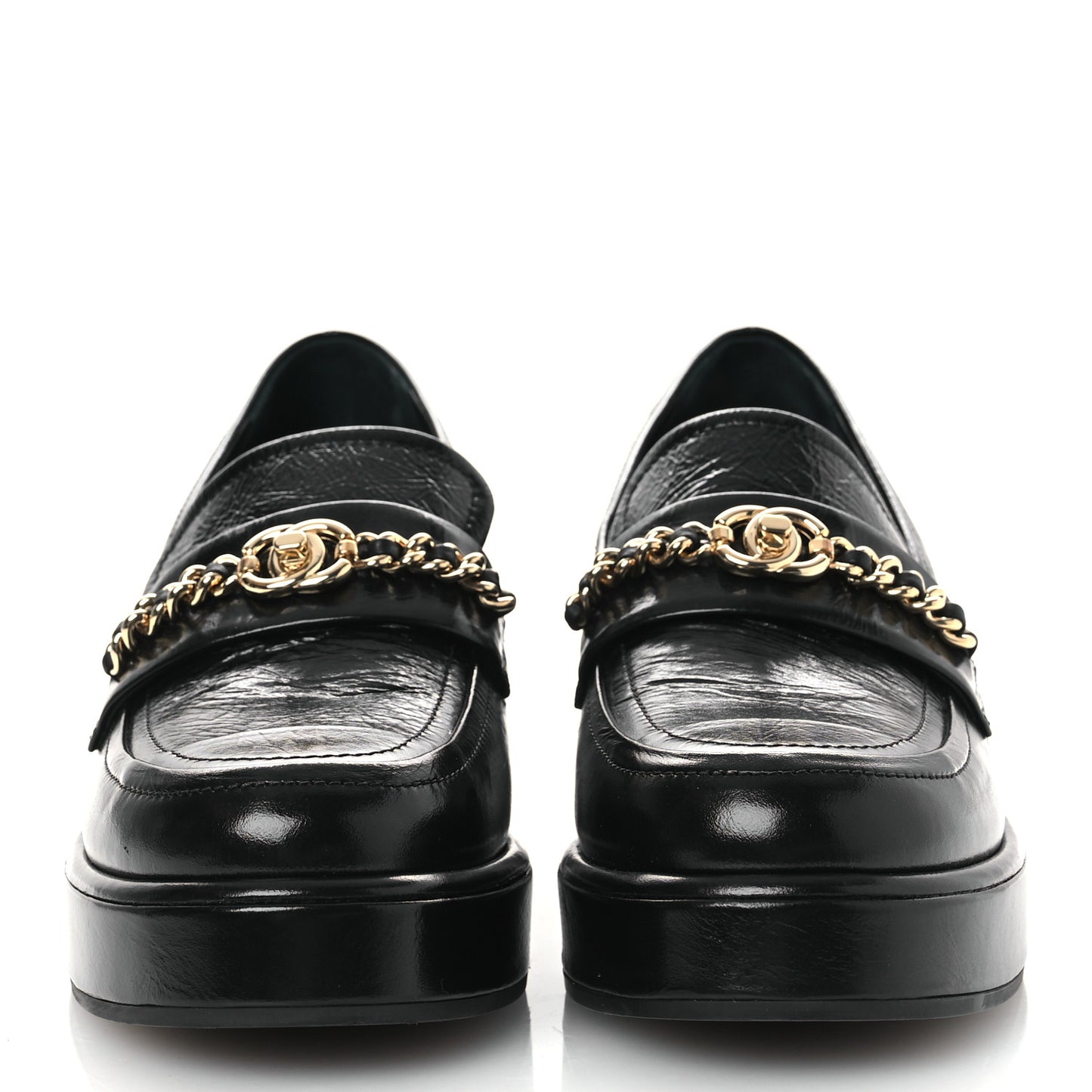 Shiny Calfskin Logo Loafers 38 Black