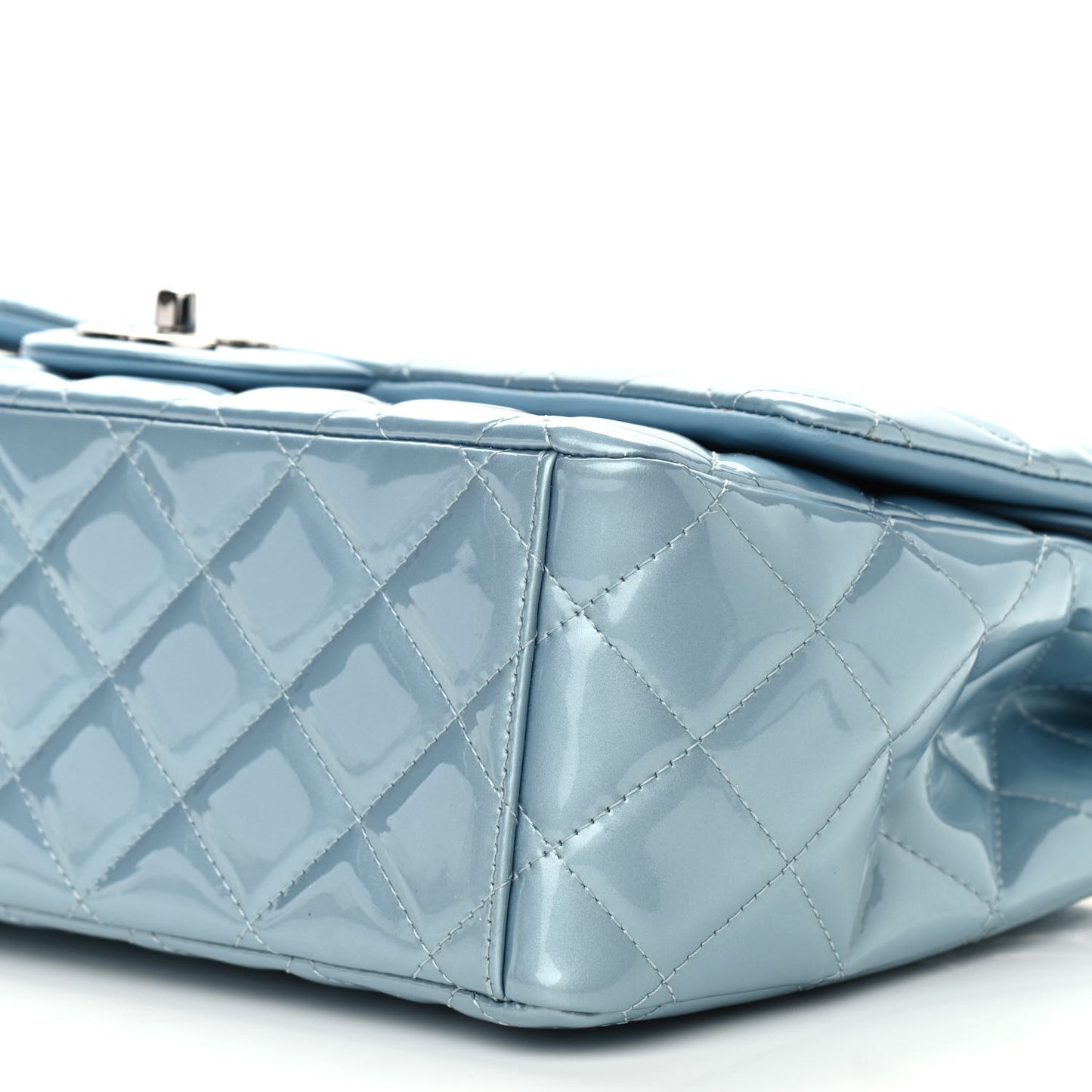 Patent Quilted Maxi Double Flap Light Blue