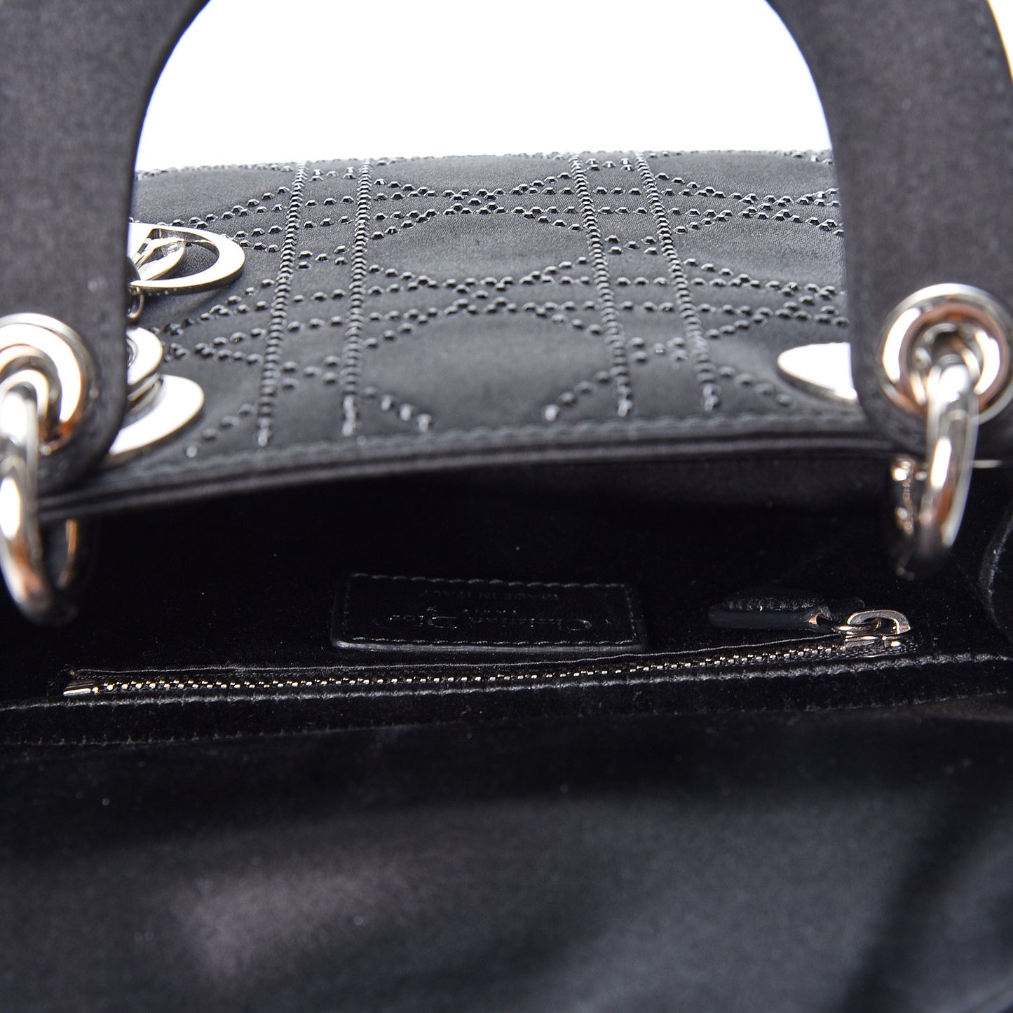 Satin Crystal Cannage Mini Lady Dior Black