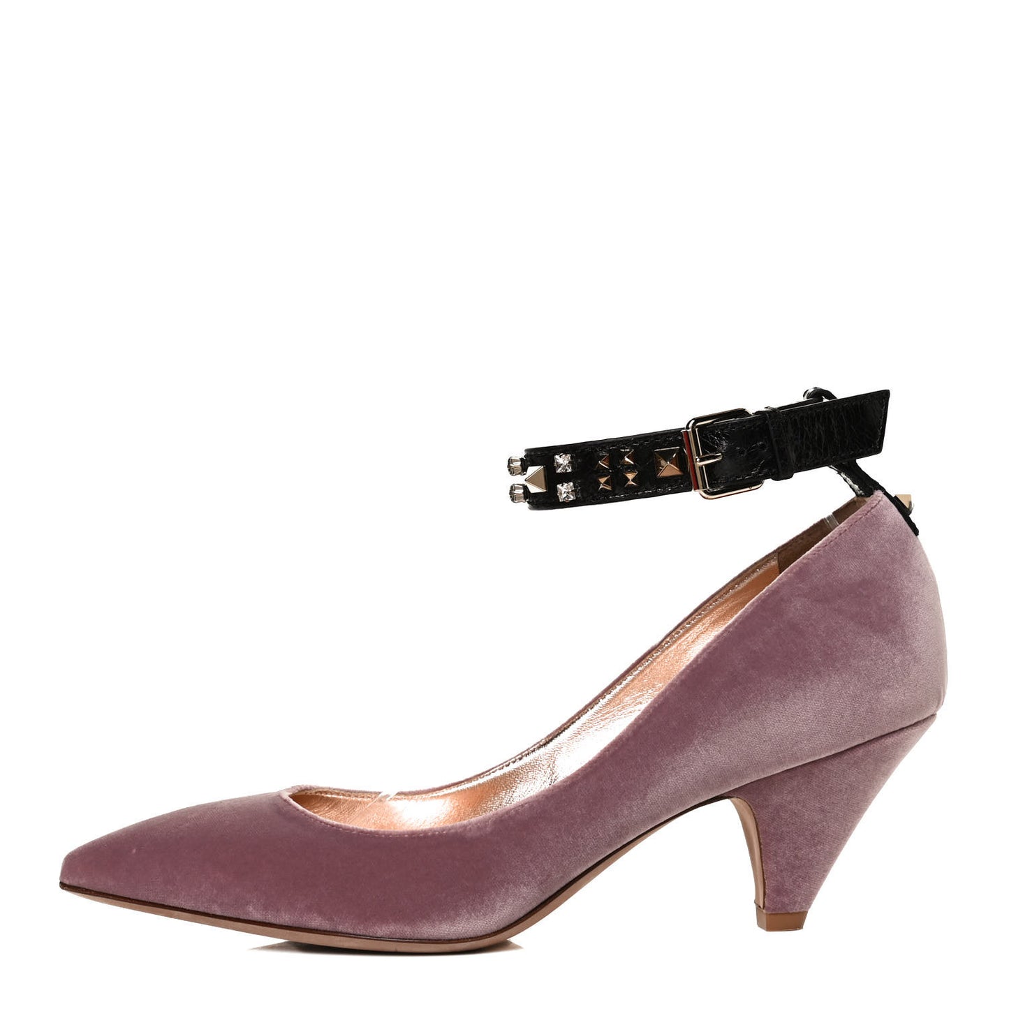 Velvet Rockstud Ankle Strap Pumps 38.5 Antique Rose Black