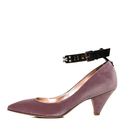 Valentino Garavani Velvet Rockstud Ankle Strap Pumps 38.5 Antique Rose Black 1 of 11