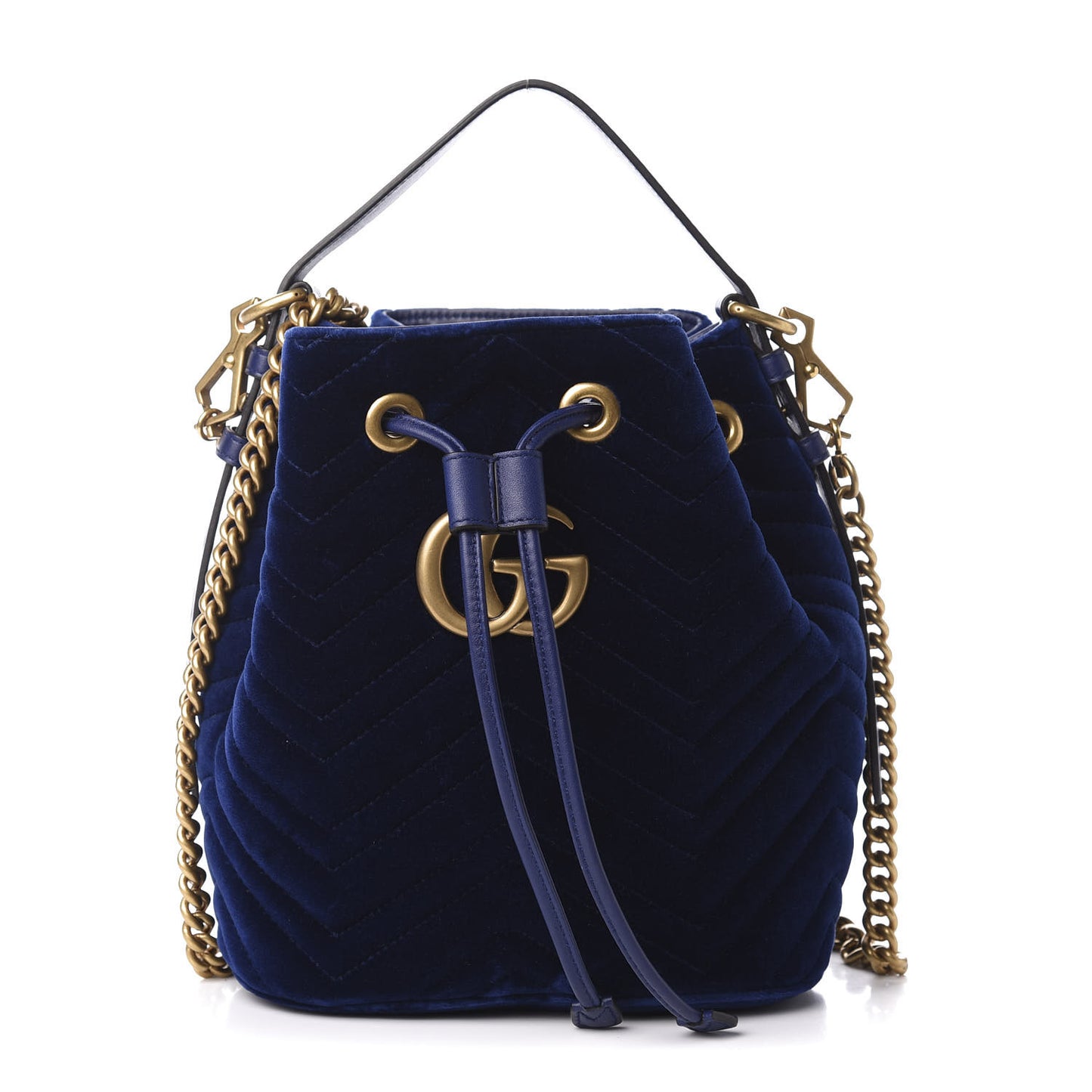 Velvet Matelasse GG Marmont Bucket Bag Cobalt Blue