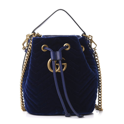 Gucci Velvet Matelasse GG Marmont Bucket Bag Cobalt Blue 1 of 10