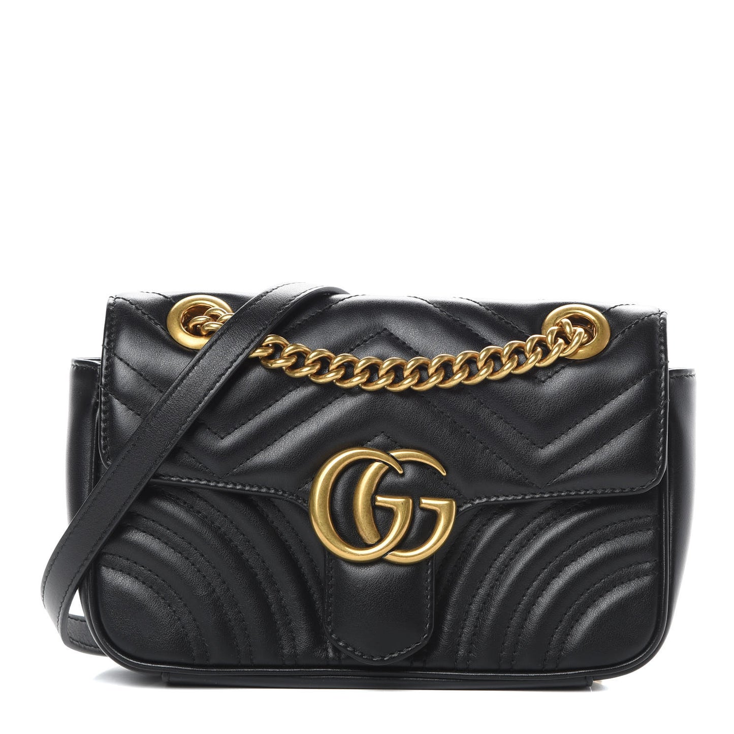 Calfskin Matelasse Mini GG Marmont Shoulder Bag Black