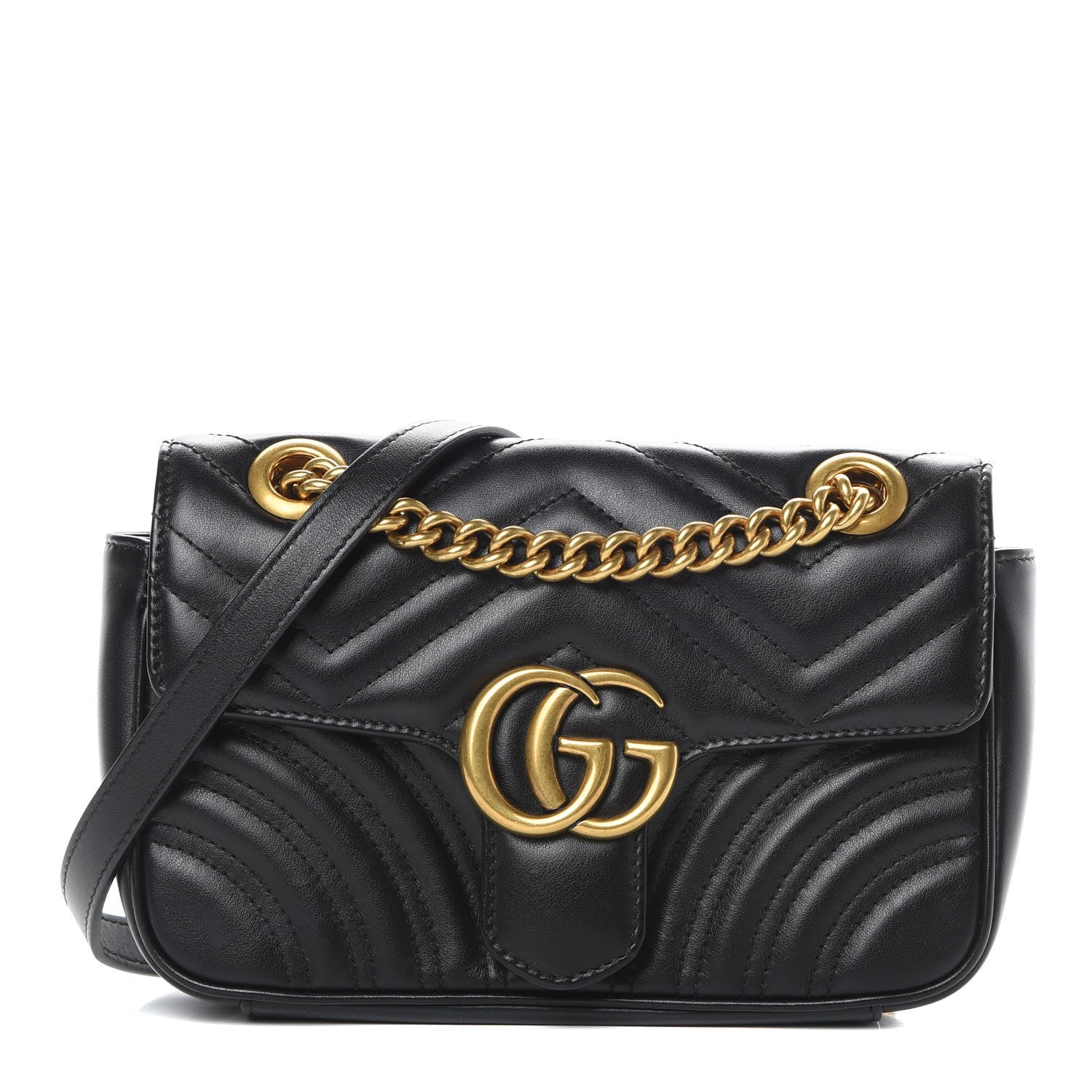 Gucci Calfskin Matelasse Mini GG Marmont Shoulder Bag Black 1 of 14