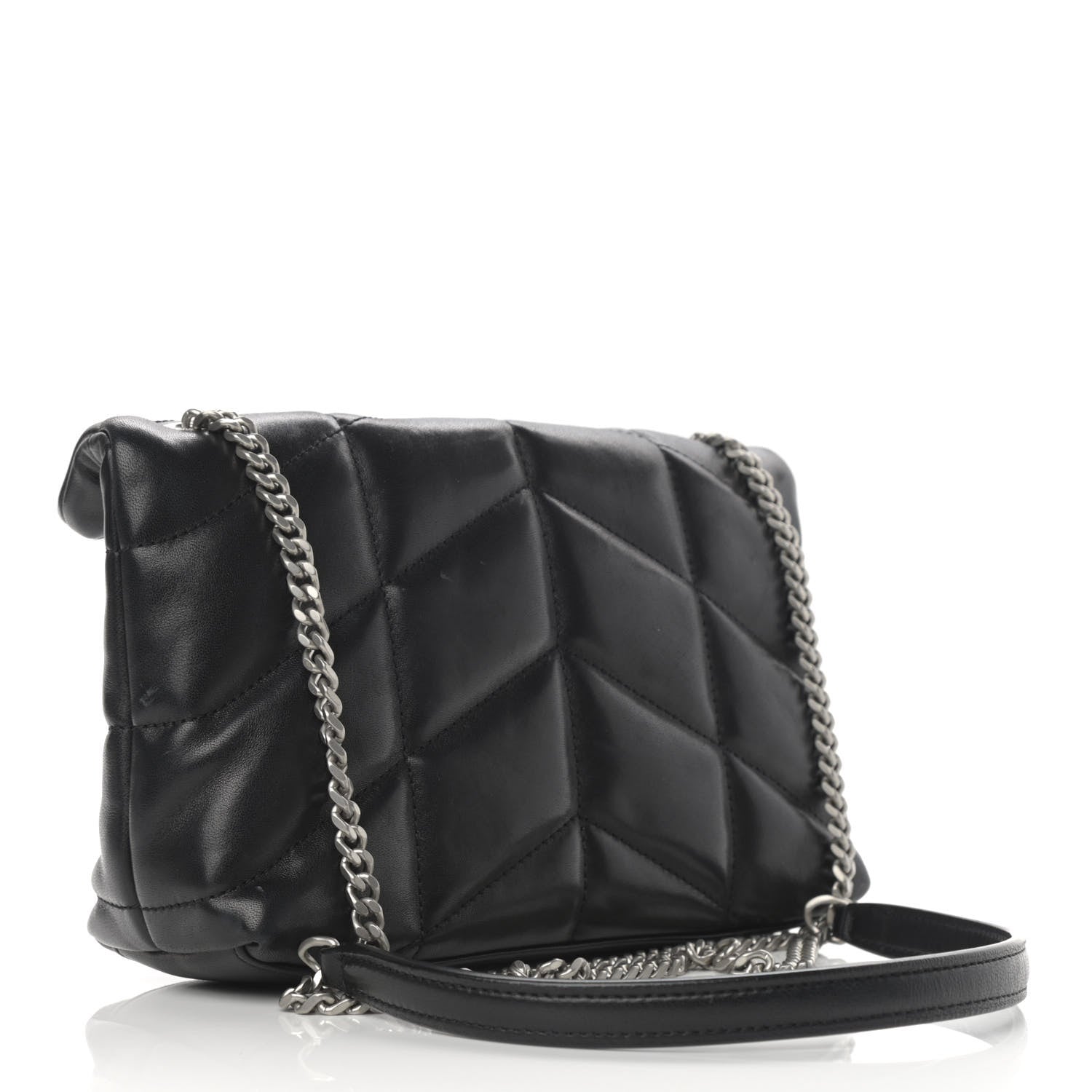 Saint Laurent Lambskin Quilted Toy Loulou Puffer Monogram Chain Satchel Black 3 of 16
