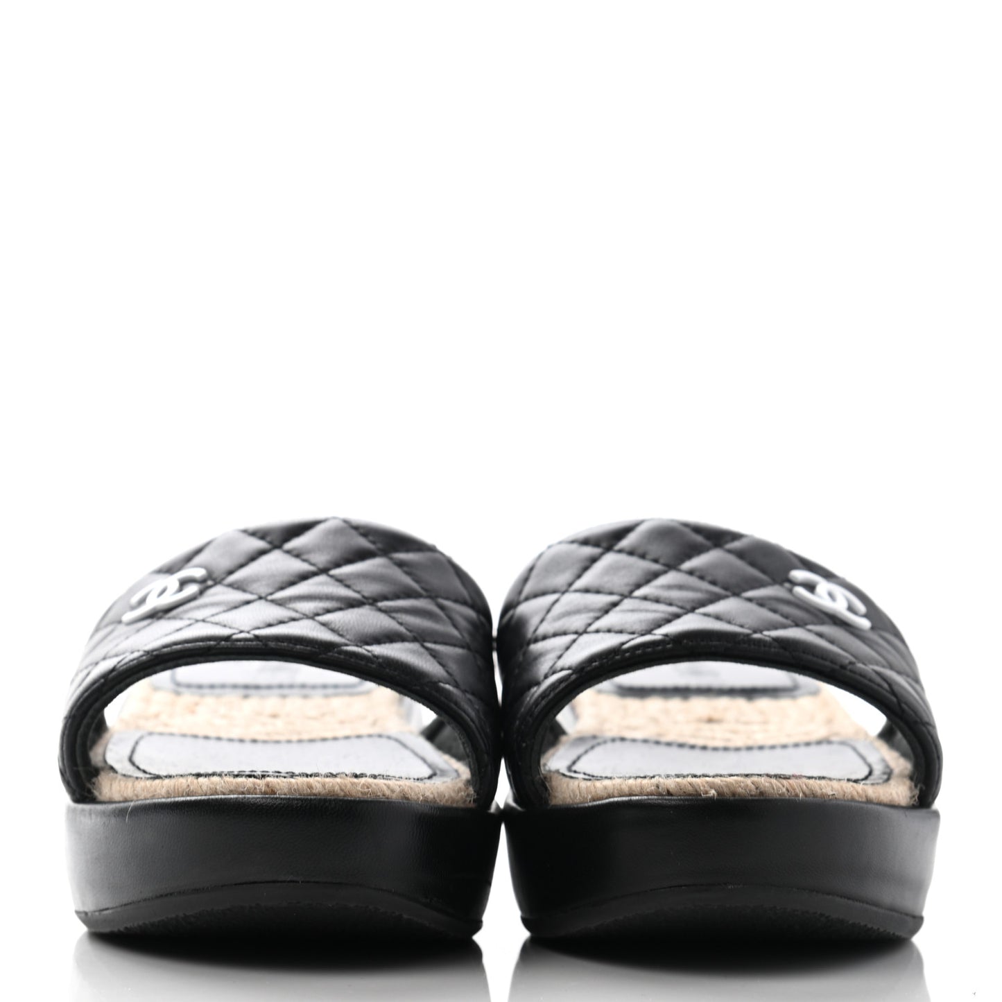 Lambskin Quilted CC Espadrille Slip On Sandals 35 Black